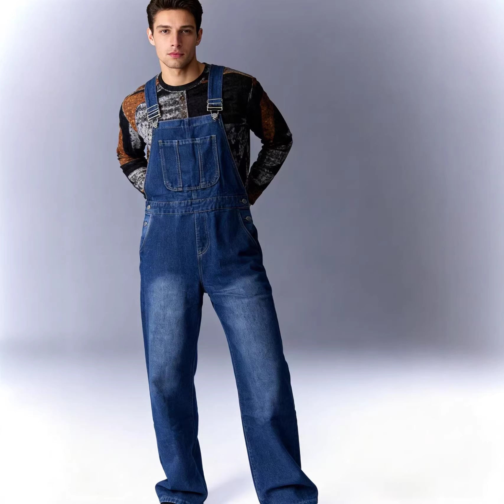 Herren Latzhose Jeans mit weitem Schnitt