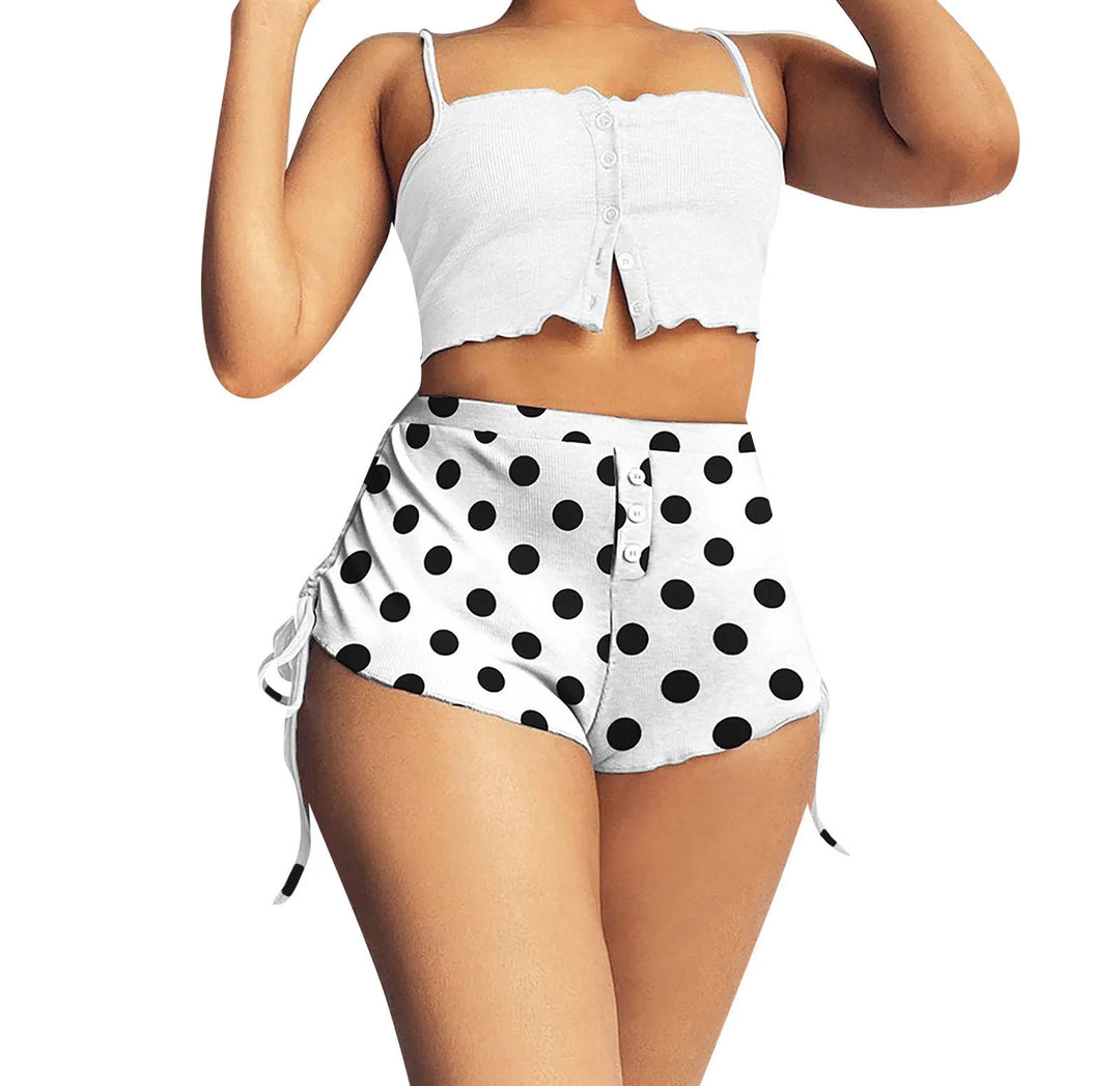 Damen Modisches Kurzoberteil und hoch taillierte Shorts Set mit Punkten R&B