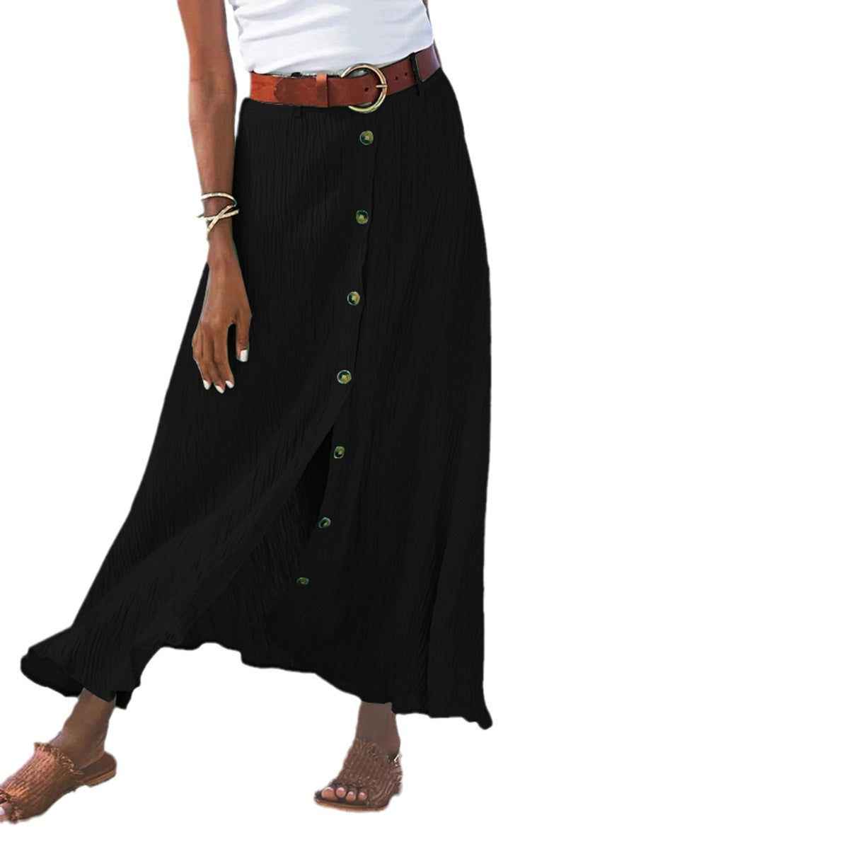 Damen Maxikleid mit Knopfleiste und fließendem Schnitt R&B