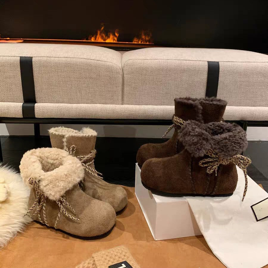 Damen Kuschelige Winterstiefel mit weichem Futter und modischer Schnürung R&B