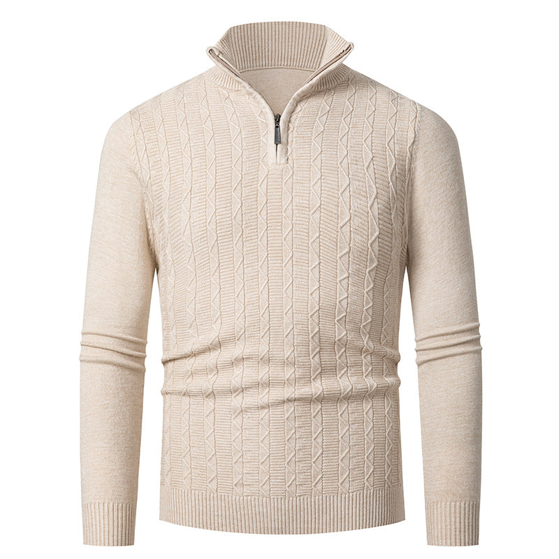 Herren modischer Strickpullover mit hochschließendem Reißverschluss und strukturiertem Design