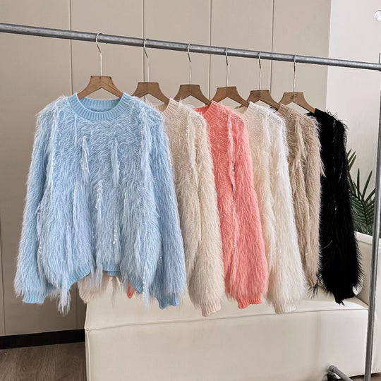 Damen Flauschiger Strickpullover mit einzigartigen Details R&B