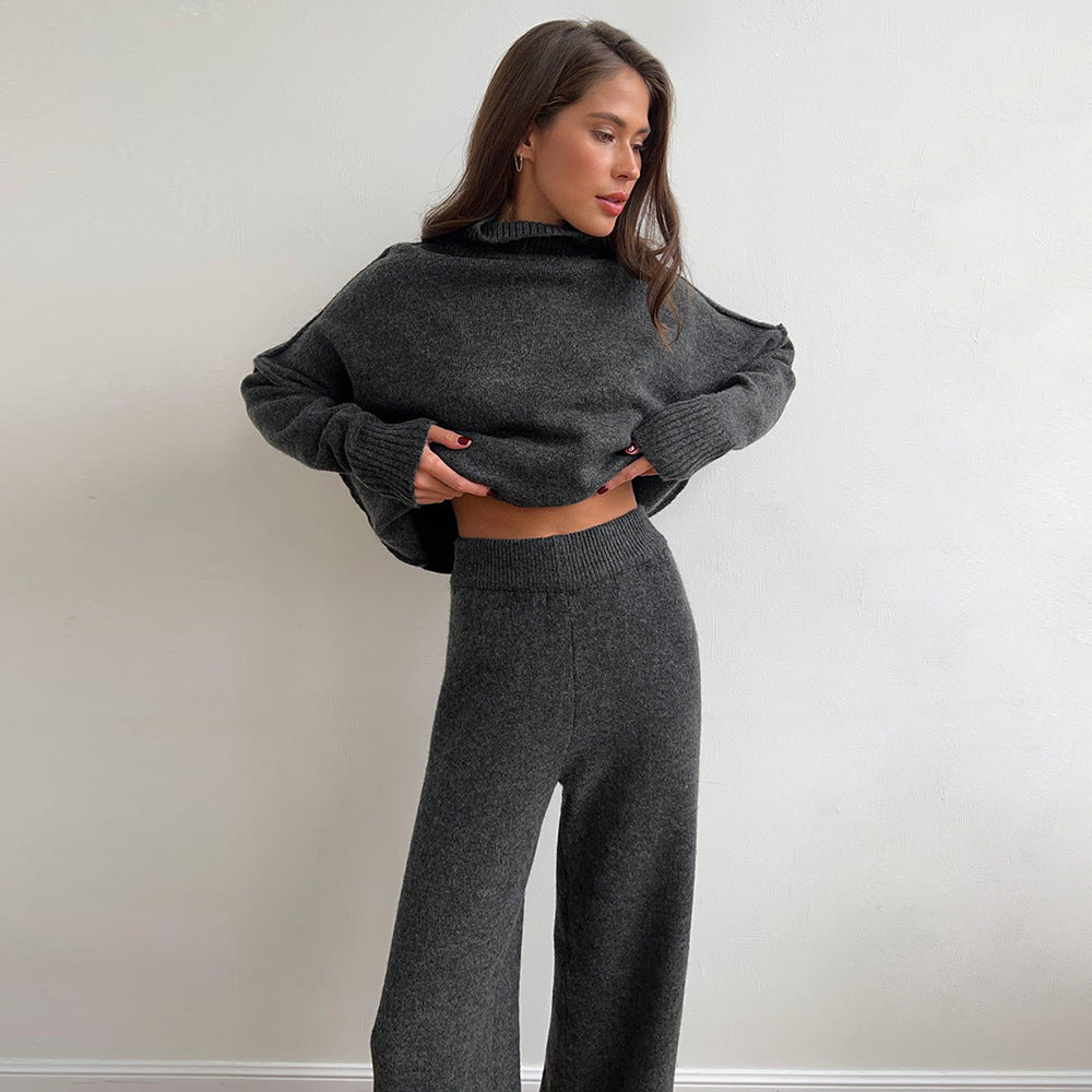 Damen Gemütliches Strick-Ensemble mit hohem Kragen R&B
