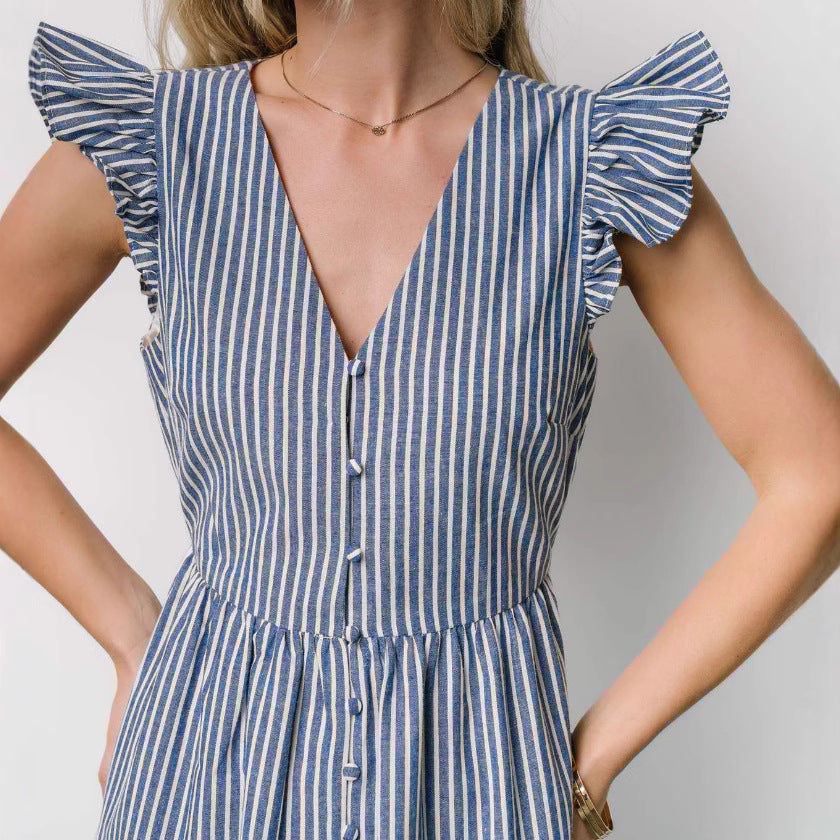 Damen Maxikleid mit Rüschendetails und Knopfleiste R&B
