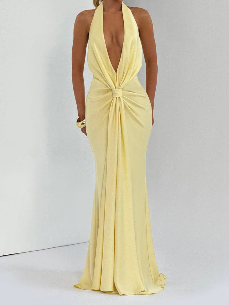 Damen Elegantes Maxi-Kleid mit tiefem V-Ausschnitt und drapierten Details R&B