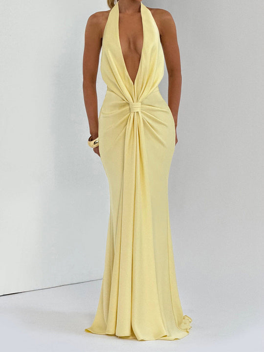 Damen Elegantes Maxi-Kleid mit tiefem V-Ausschnitt und drapierten Details R&B