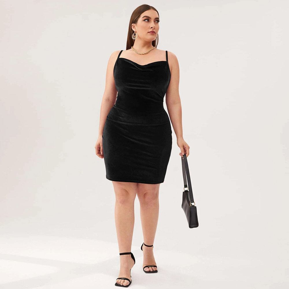 Damen elegantes, figurbetontes Partykleid aus Samt R&B