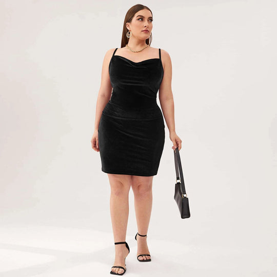 Damen elegantes, figurbetontes Partykleid aus Samt R&B