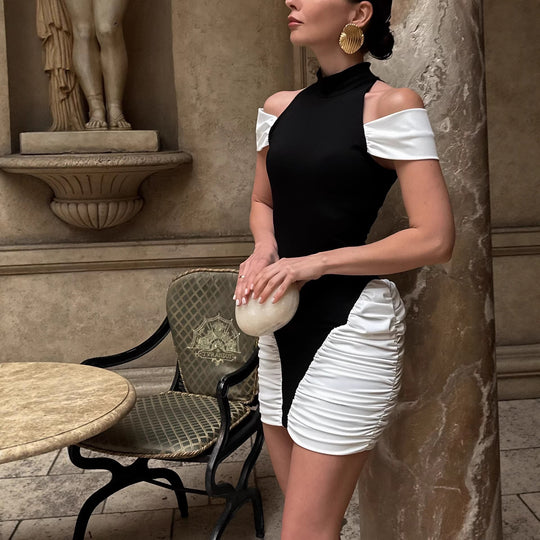 Damen elegantes Minikleid mit asymmetrischem Design und stilvollen Rüschendetails R&B