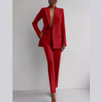 Damen elegantes Zweiteiler-Anzug-Set mit tailliertem Blazer und schmalen Hosen
