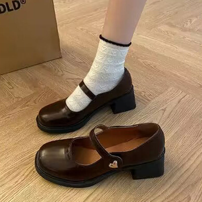 Damen Mary-Jane Schuhe mit modischer Herzschnalle und komfortablem Blockabsatz R&B