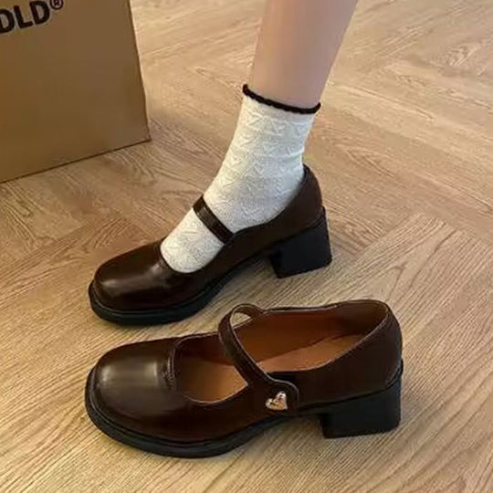 Damen Mary-Jane Schuhe mit modischer Herzschnalle und komfortablem Blockabsatz R&B