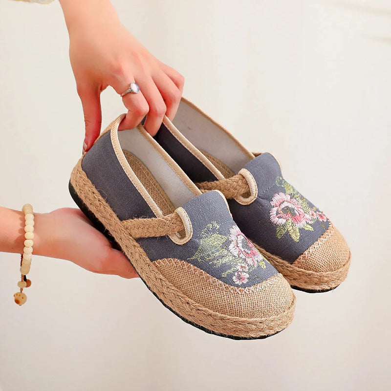 Damen klassische Espadrilles mit handgestickten Blumenmotiven R&B