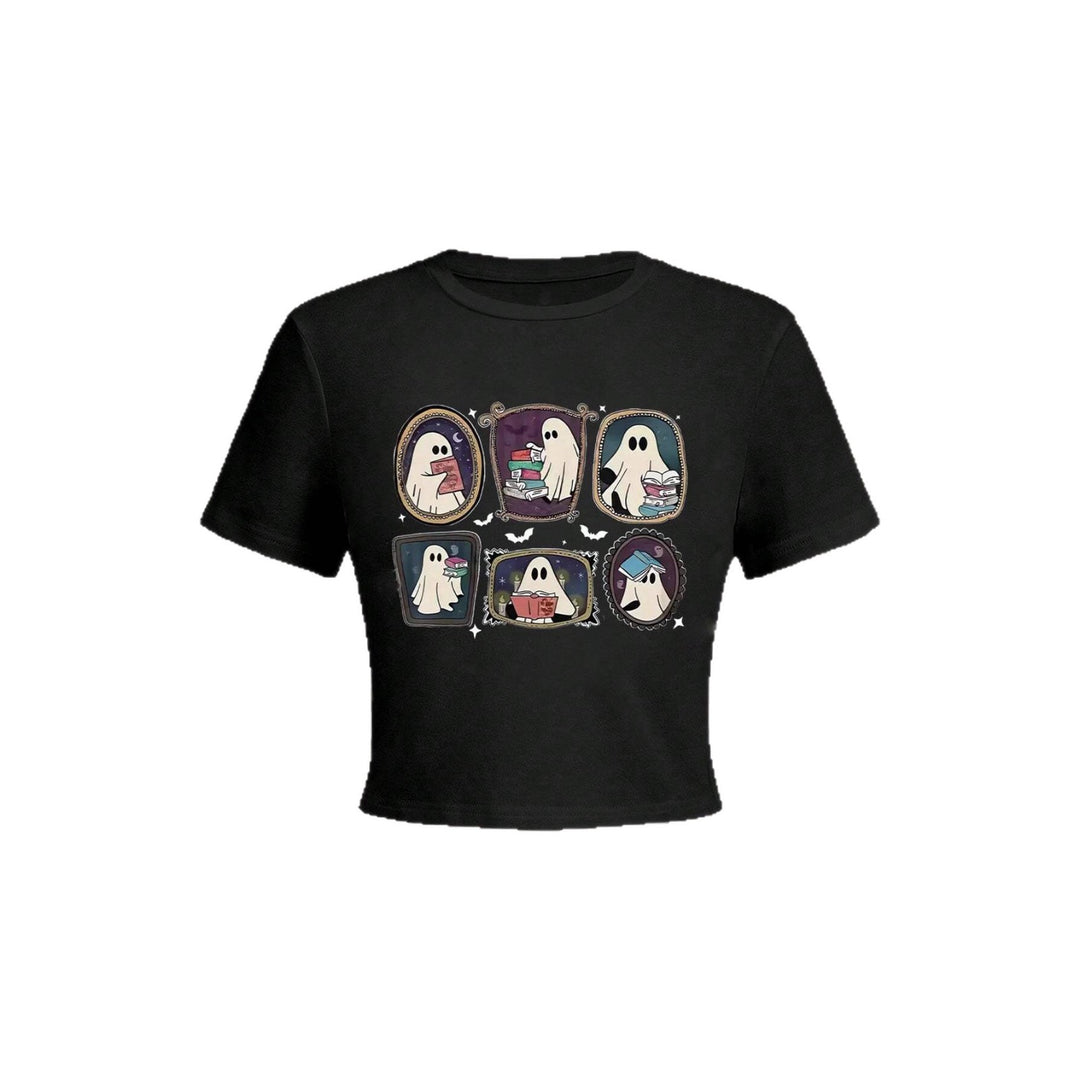 Damen Crop-T-Shirt mit verspieltem Geistermotiv R&B