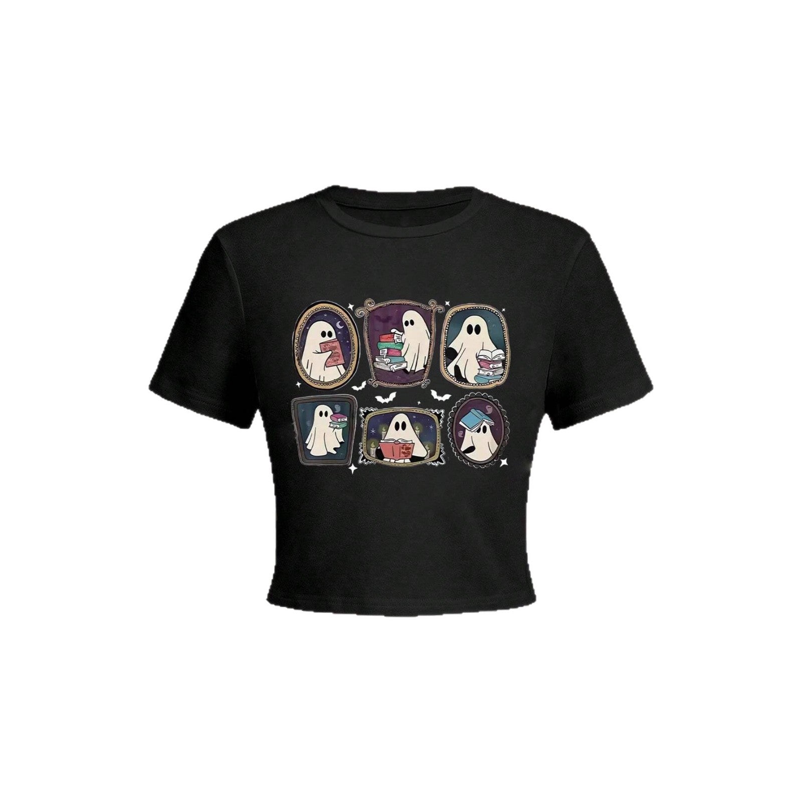 Damen Crop-T-Shirt mit verspieltem Geistermotiv R&B