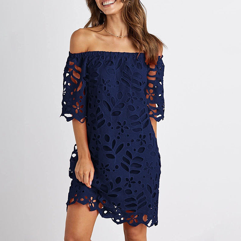 Damen Off-Shoulder Kleid mit floralen Cut-Outs und luftigen Ärmeln R&B