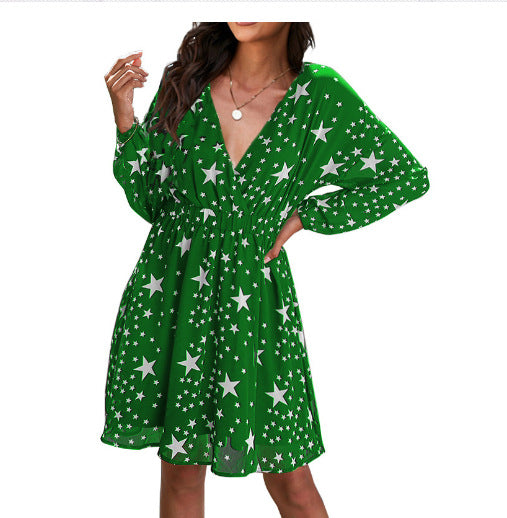 Damen Luftiges Kleid mit großzügigem V-Ausschnitt und festlichem Sternenmuster R&B