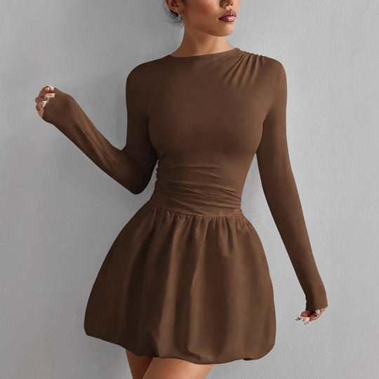 Damen Figurumspielendes Kleid mit langen Ärmeln und gerafftem Saum R&B