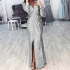 Damen Elegantes Wickelkleid mit funkelndem Detail und seitlichem Schlitz R&B