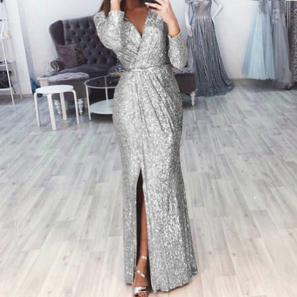 Damen Elegantes Wickelkleid mit funkelndem Detail und seitlichem Schlitz R&B