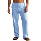 Herren nan leichte Leinen-Loungehose mit elastischem Tunnelzugbund, Kordelzug und weitem Bein R&B