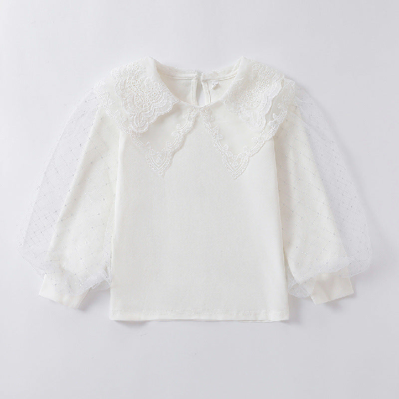 Mädchen Bluse mit romantischen Tüllärmeln und eleganten Spitzenakzenten R&B