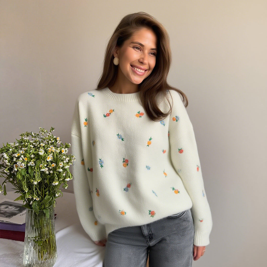 Damen Verspielter Pullover mit floralen Stickereien R&B