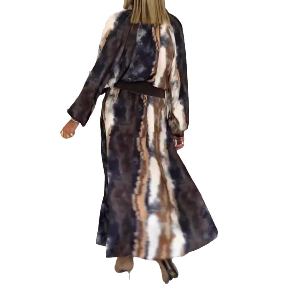 Damen Maxikleid mit künstlerischem Farbverlauf und eleganten langen Ärmeln Heidi-Mode
