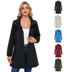 Damen funktionale Übergangsjacke mit verstellbarem Kapuzenkragen und praktischen Taschen