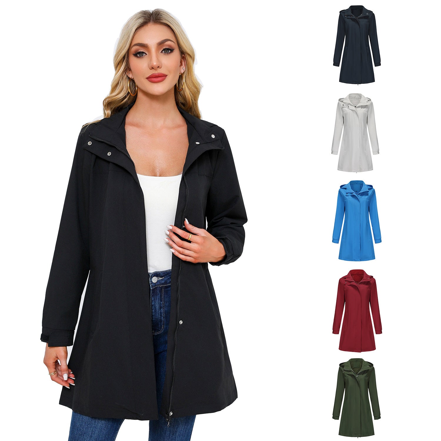 Damen funktionale Übergangsjacke mit verstellbarem Kapuzenkragen und praktischen Taschen
