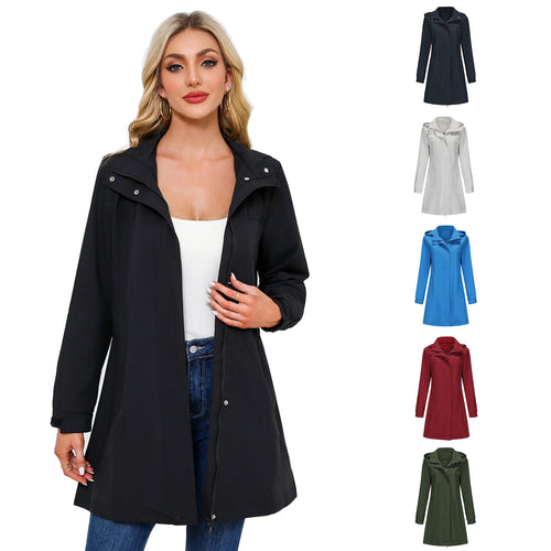 Damen funktionale Übergangsjacke mit verstellbarem Kapuzenkragen und praktischen Taschen R&B