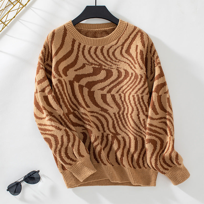 Damen modischer Strickpullover mit einzigartigem Wellenmuster R&B