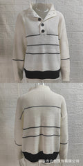 Damen modischer Strickpullover mit strukturiertem Kragen und Knopfdetails R&B