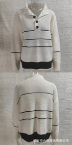 Damen modischer Strickpullover mit strukturiertem Kragen und Knopfdetails R&B