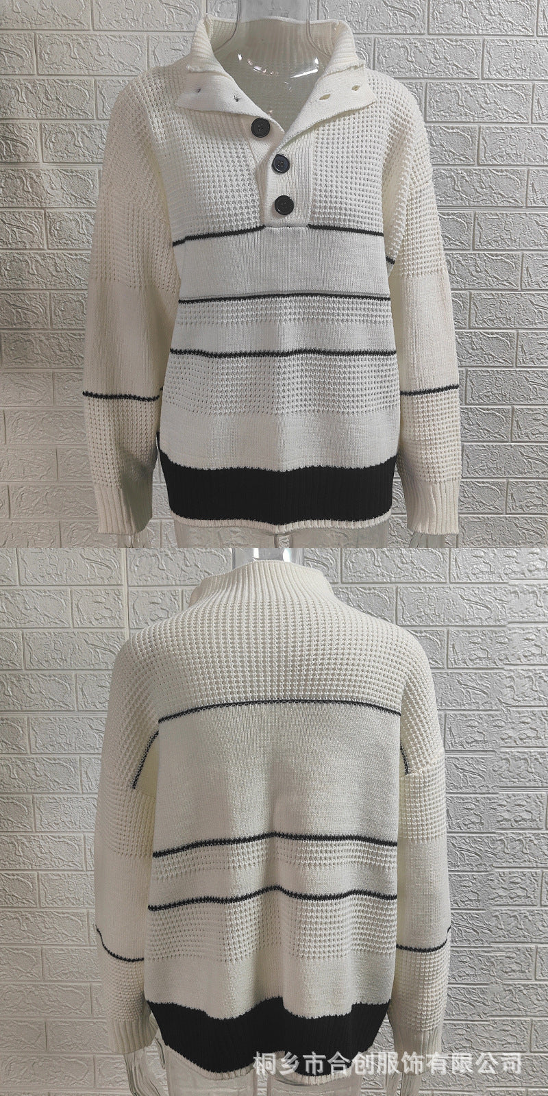 Damen modischer Strickpullover mit strukturiertem Kragen und Knopfdetails R&B