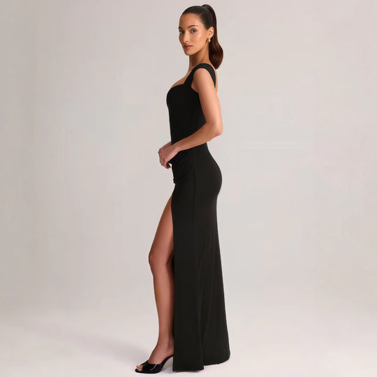 Damen Elegantes Maxikleid mit tiefem V-Ausschnitt und seitlichem Schlitz R&B