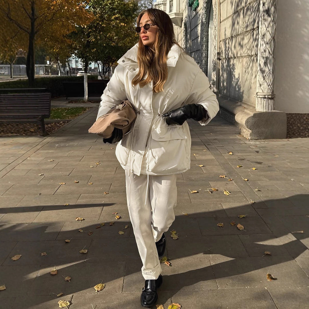 Oversized Daunenjacke Damen mit Taschen und Gürtel