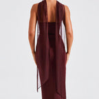 Damen Strapless Maxi-Kleid mit transparenten Ärmelakzenten und figurbetontem Schnitt R&B