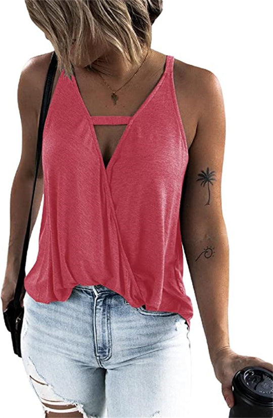 Damen lässiges Wickel-Top mit V-Ausschnitt und schmalen Trägern R&B