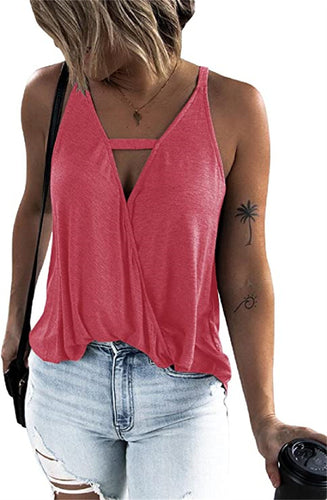 Damen lässiges Wickel-Top mit V-Ausschnitt und schmalen Trägern R&B