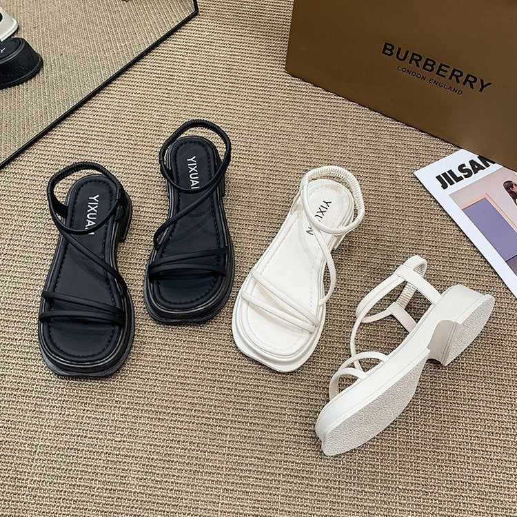 Damen modische Flachsandalen mit elastischen Riemen und rutschfester Sohle R&B