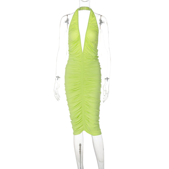 Damen Figurbetontes Maxikleid mit tiefem V-Ausschnitt und Raffung R&B