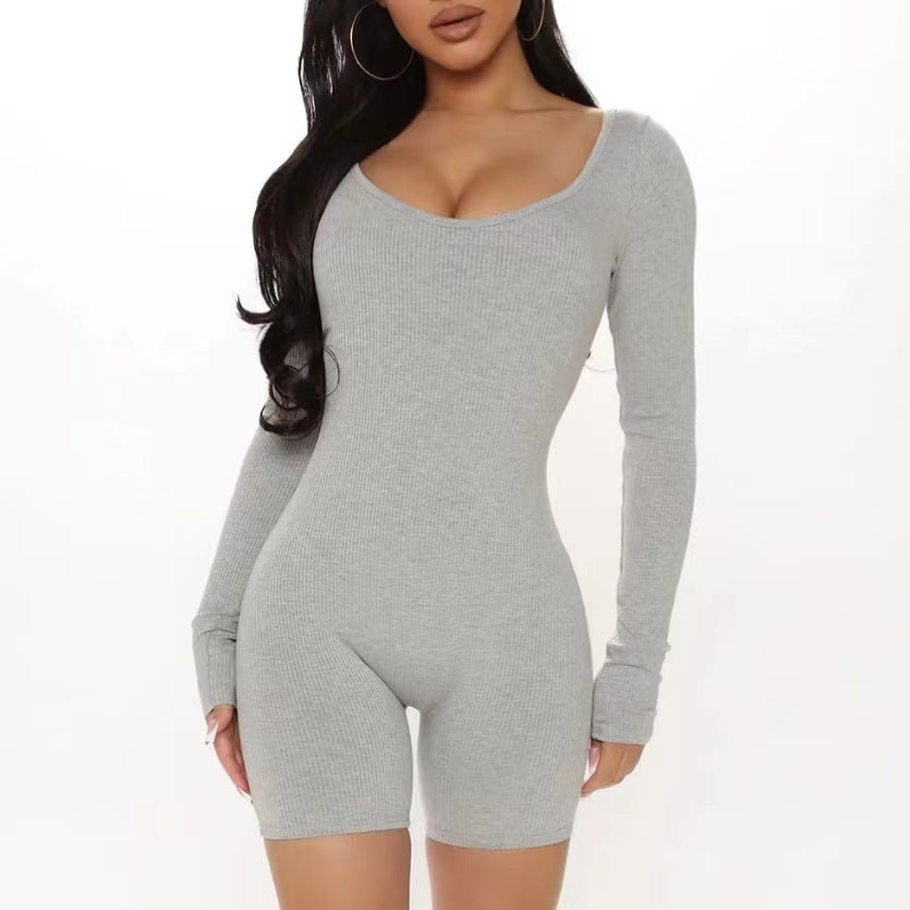 Damen Langarm Jumpsuit mit figurformendem Schnitt und Rippstruktur R&B
