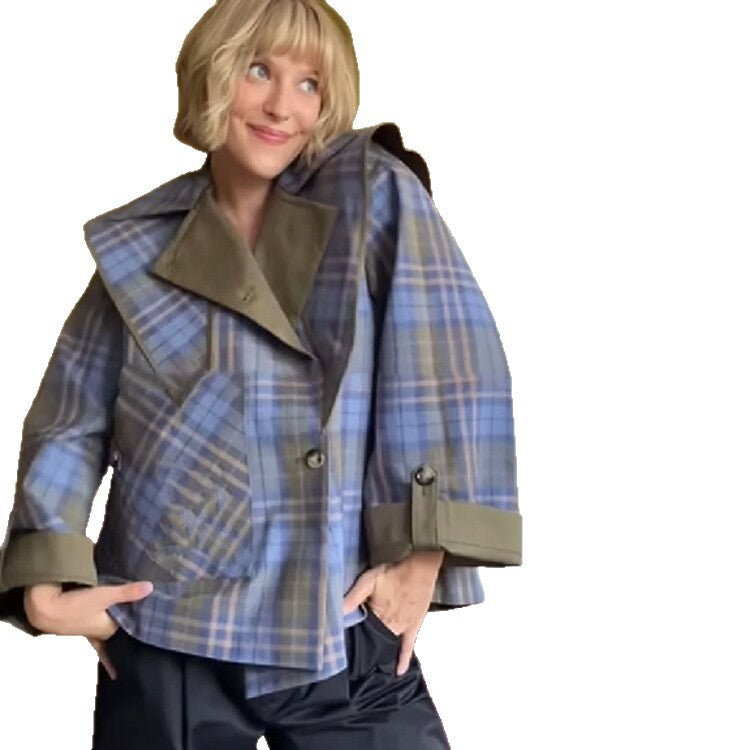 Damen Karierte Überjacke mit weitem Schnitt und klassischen Reverskragen R&B