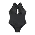 Damen Einteiler Badeanzug mit tiefem V-Ausschnitt und raffinierten Rippendetails