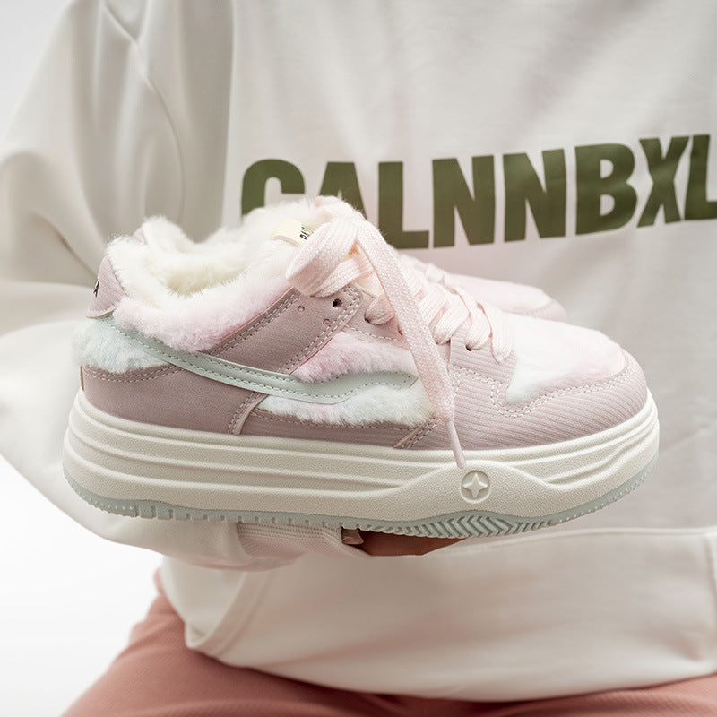 Damen Plattform Sneakers mit flauschiger Innensohle