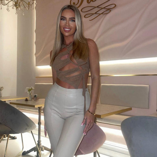 Damen Crop-Top mit raffinierten Raffungselementen und verstellbaren Bindebändern R&B