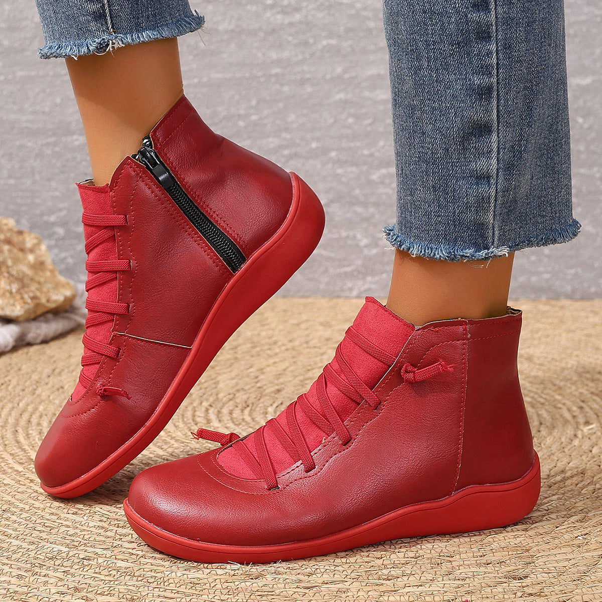 Damen nan sportliche knöchelhohe Schnürstiefelette mit seitlichem Reißverschluss und flexibler Gummisohle R&B