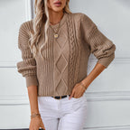 Damen modischer Strickpullover mit strukturierten Mustern und Rundhalsausschnitt