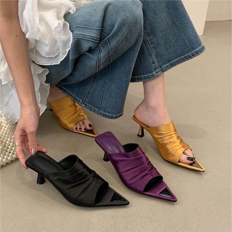 Damen offene Mules mit elegantem Rüschendesign R&B